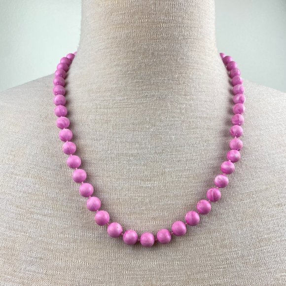 Vintage Pink Plastic Beaded Necklace 24" - Picture 1 of 6